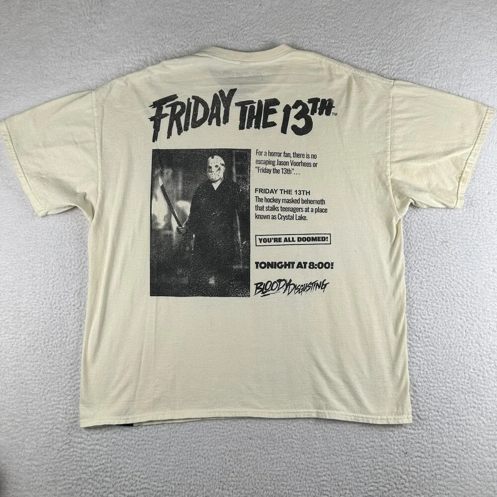 Friday The 13th Shirt Mens 2XL Beige Bloody Disgusting Spirit Halloween Jason
